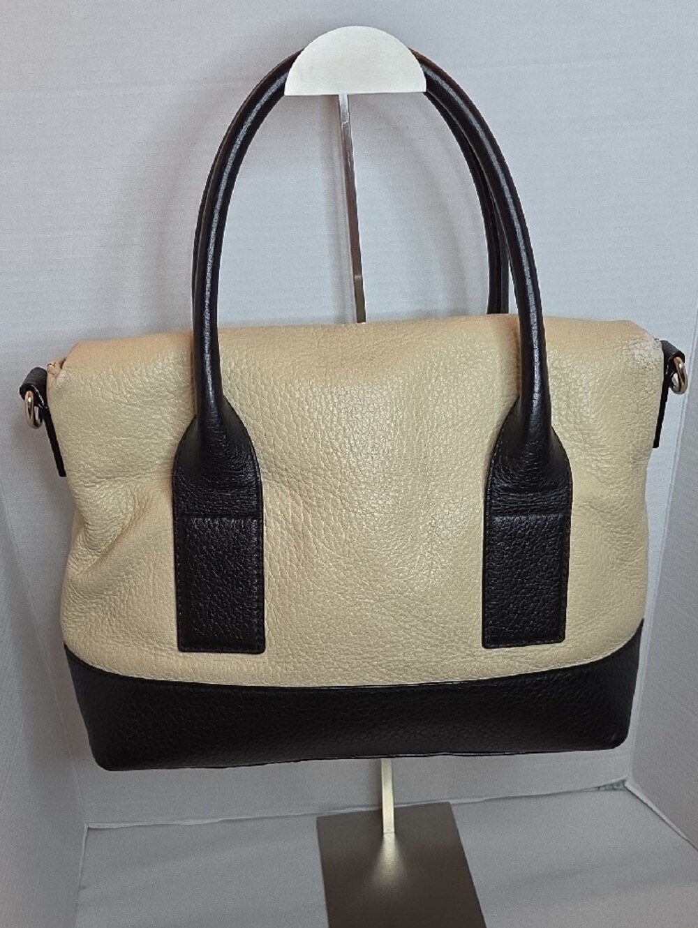 kate spade Two-Tone Cream and Black Leather Satchel - Picture 5 of 13
